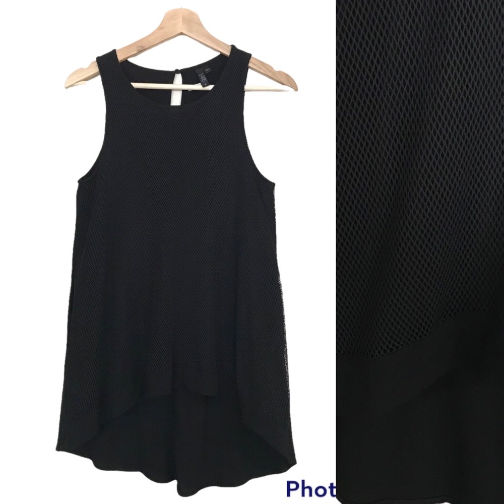 Lapis Black Lined Mesh Front Long Hi-Lo Tank Top